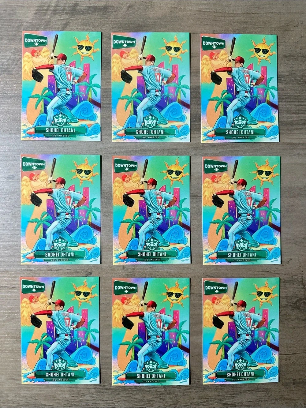Shohei Ohtani Lot of (4) 2022 Panini Downtown #D7 Novelty Baseball Cards.